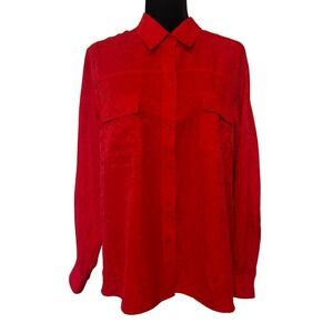 Vintage Sarah Bentley Vibrant Red Button-Up Shirt Blouse Size XL